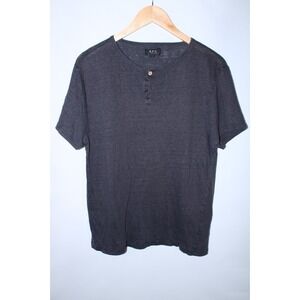 APC Men's Large Dark Gray Short Sleeve Linen Henley Neck T-Shirt